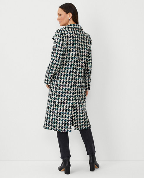 Houndstooth Funnel Neck Double Breasted Coat