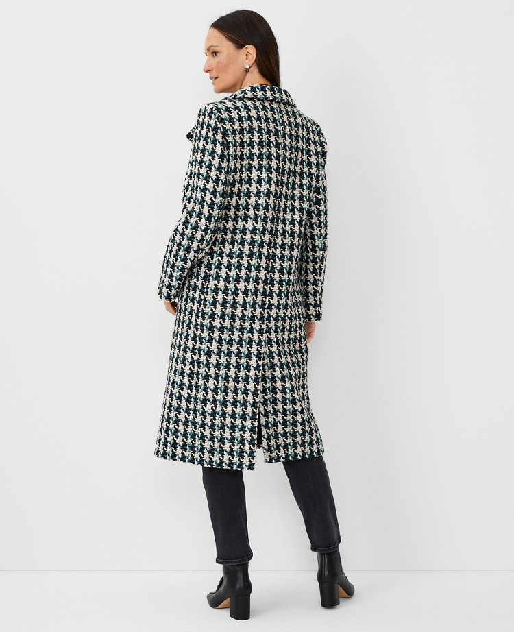 Houndstooth Funnel Neck Double Breasted Coat