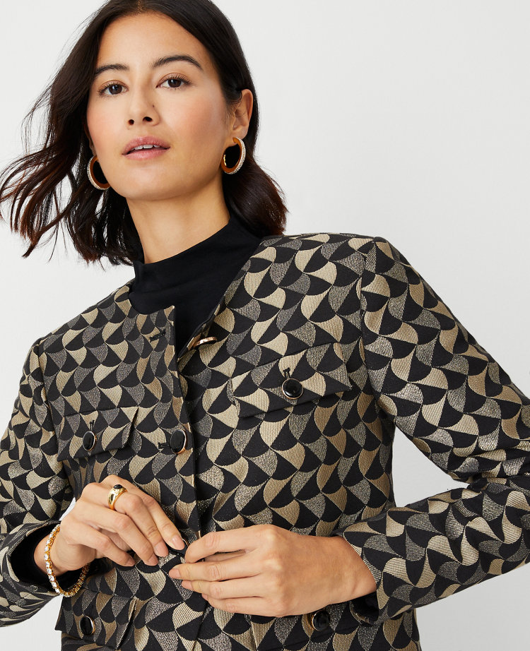 Geo Shimmer Jacquard Cropped Jacket