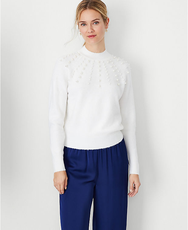 Pearlized Mock Neck Sweater