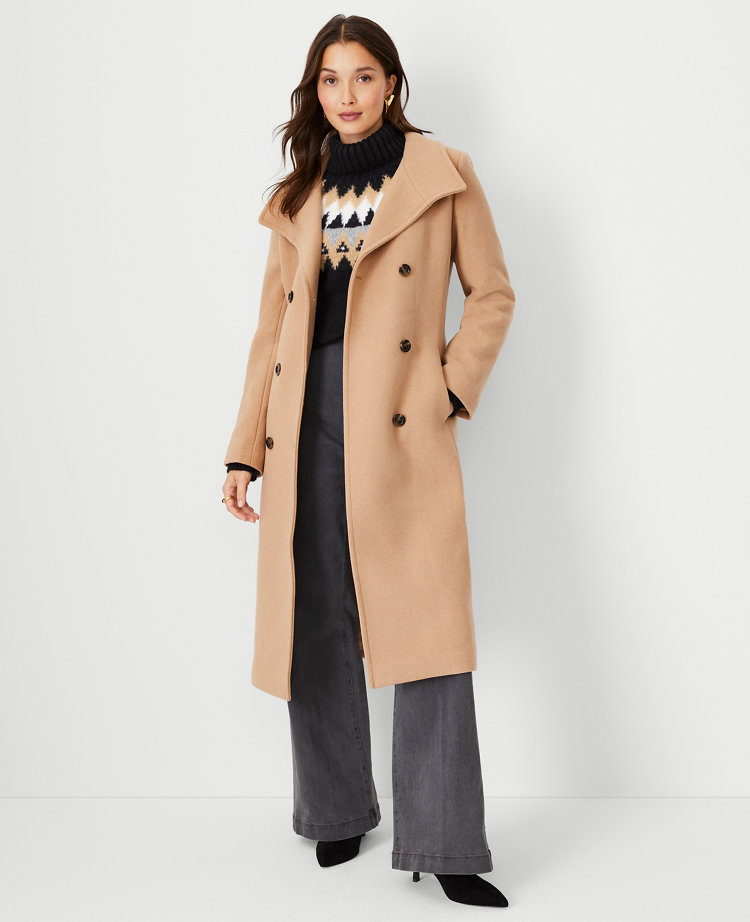 Women's long double 2025 breasted wool coat