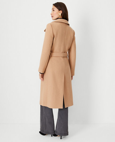 Wool Blend Belted Double Breasted Coat