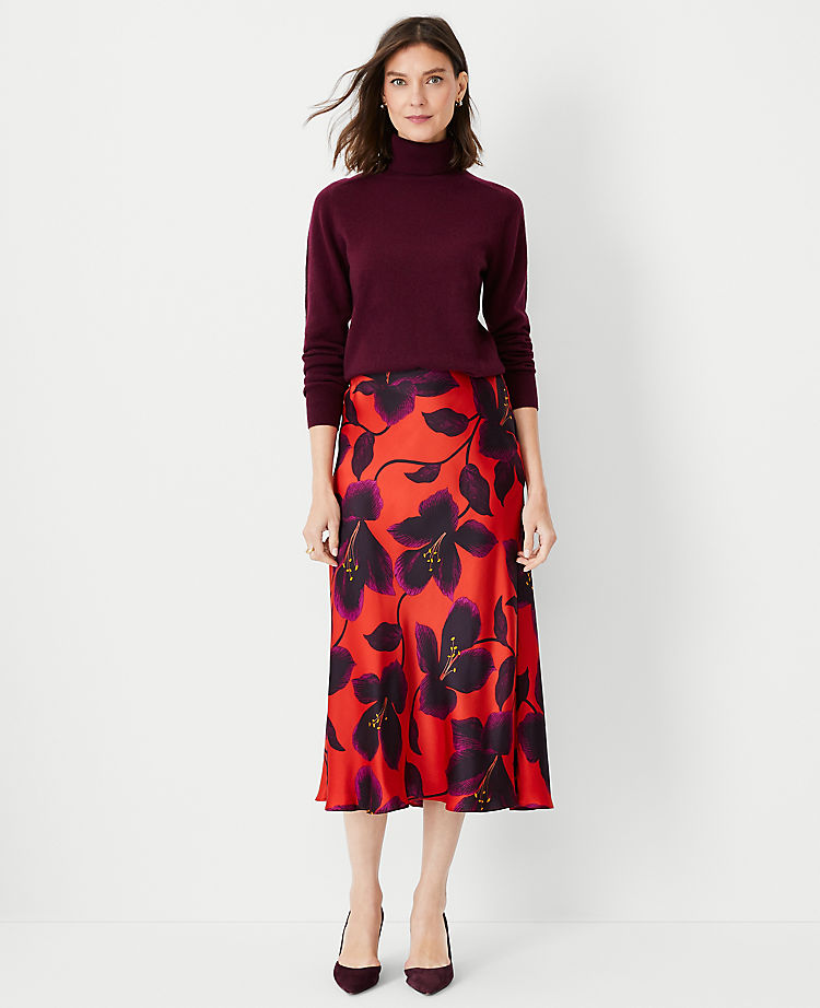 Studio Collection Floral Silk Bias Midi Slip Skirt