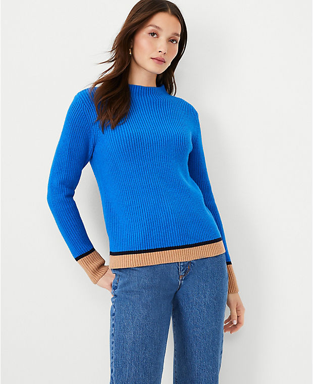 Colorblocked Mock Neck Sweater