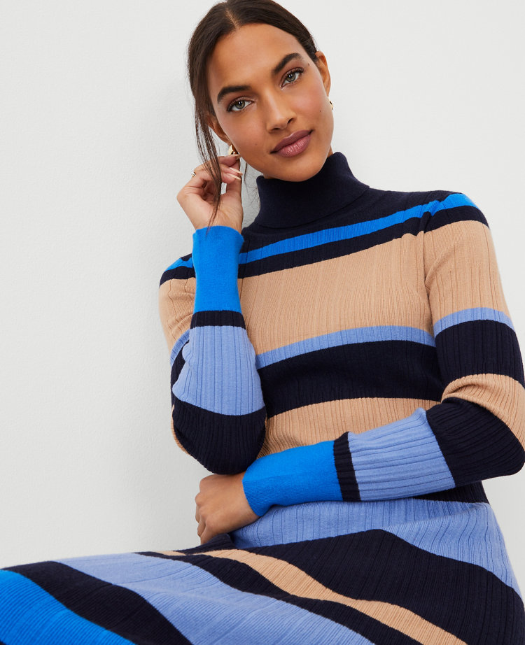 Striped Turtleneck Sweater Dress