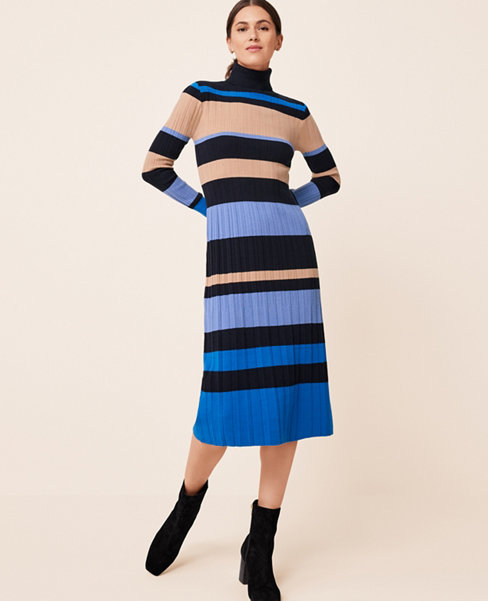 Striped Turtleneck Sweater Dress