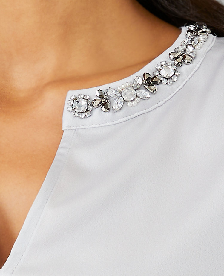 Jeweled Split Neck Top
