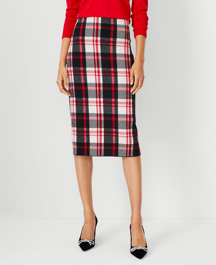 Plaid Jacquard Pencil Skirt