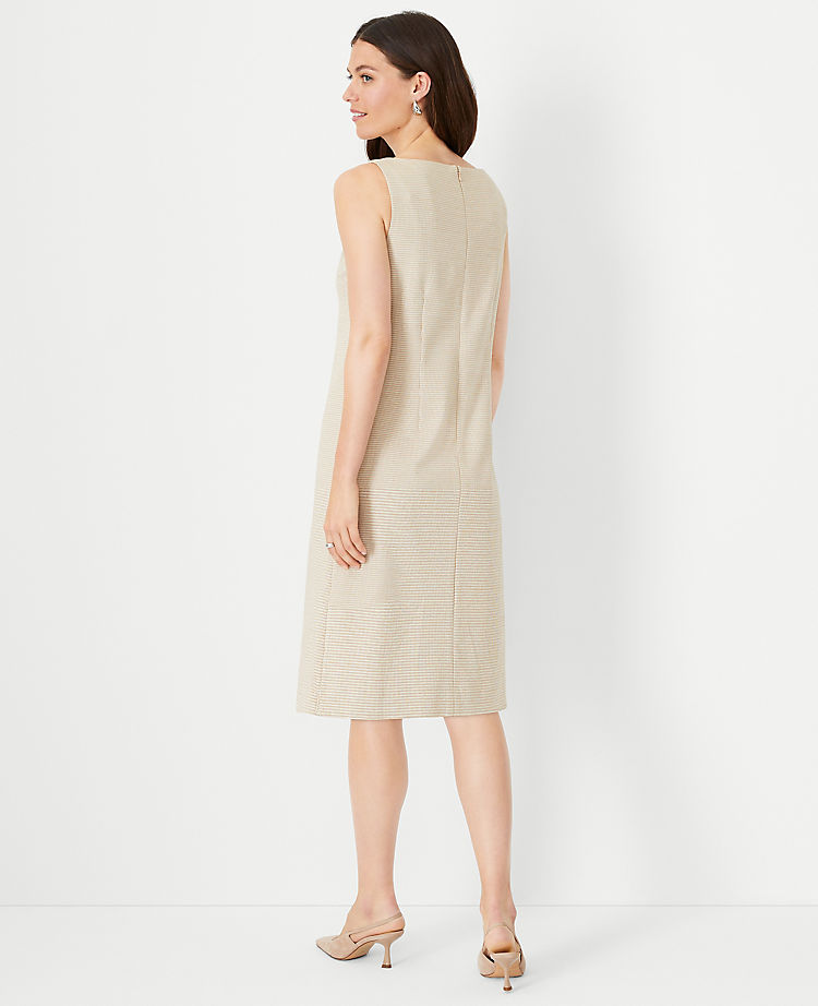 The Petite Boatneck Sleeveless Shift Dress in Micro Houndstooth Double Knit