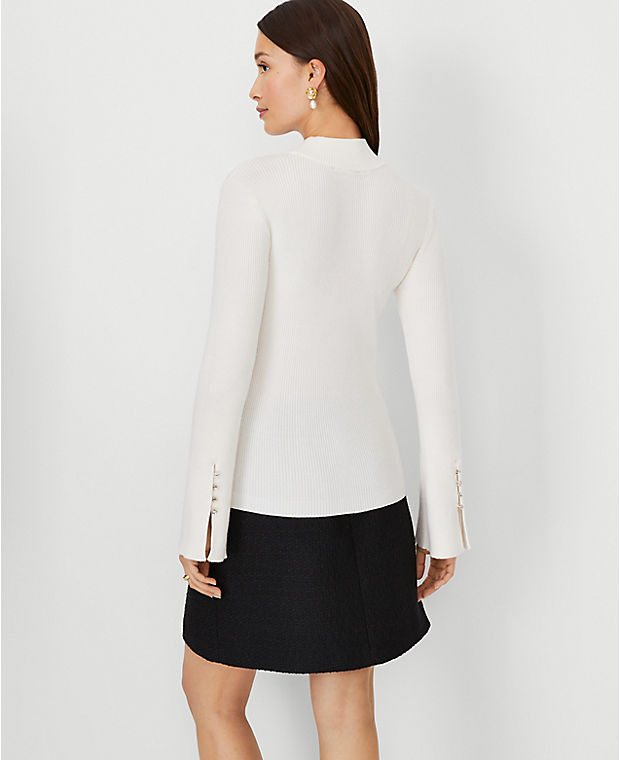 Crystal Button Cuff Ribbed Sweater