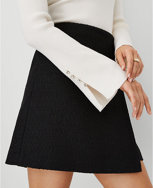 Crystal Button Cuff Ribbed Sweater