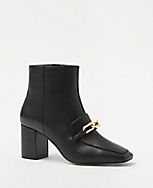 Chain Block Heel Leather Booties carousel Product Image 1
