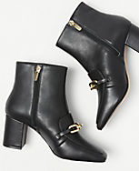 Chain Block Heel Leather Booties carousel Product Image 2