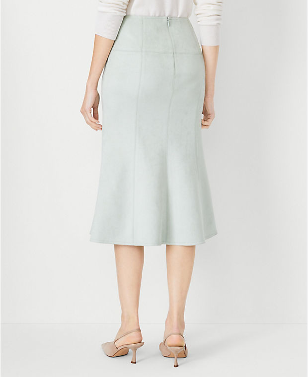 Petite Faux Suede Seamed Flare Midi Skirt