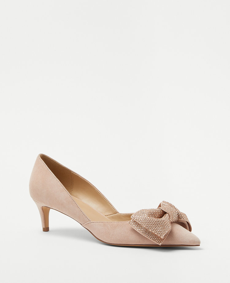 Crystal Bow D Orsay Suede Pumps