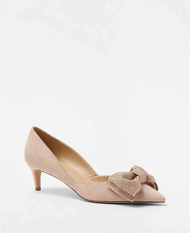 Crystal Bow D'Orsay Suede Pumps