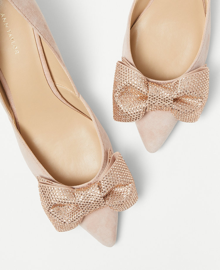 Crystal Bow D'Orsay Suede Pumps