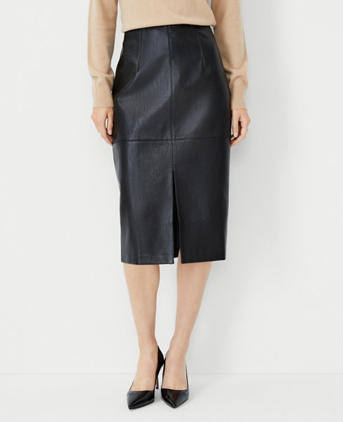 Petite Pebbled Faux Leather Seamed Pencil Skirt
