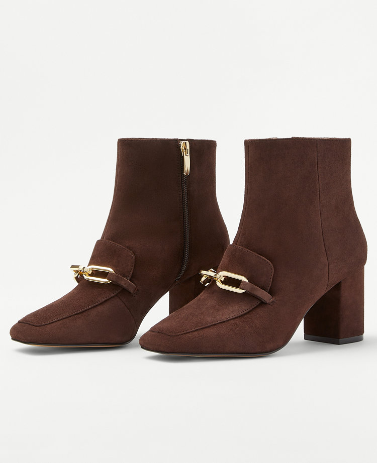 Chain Block Heel Suede Booties