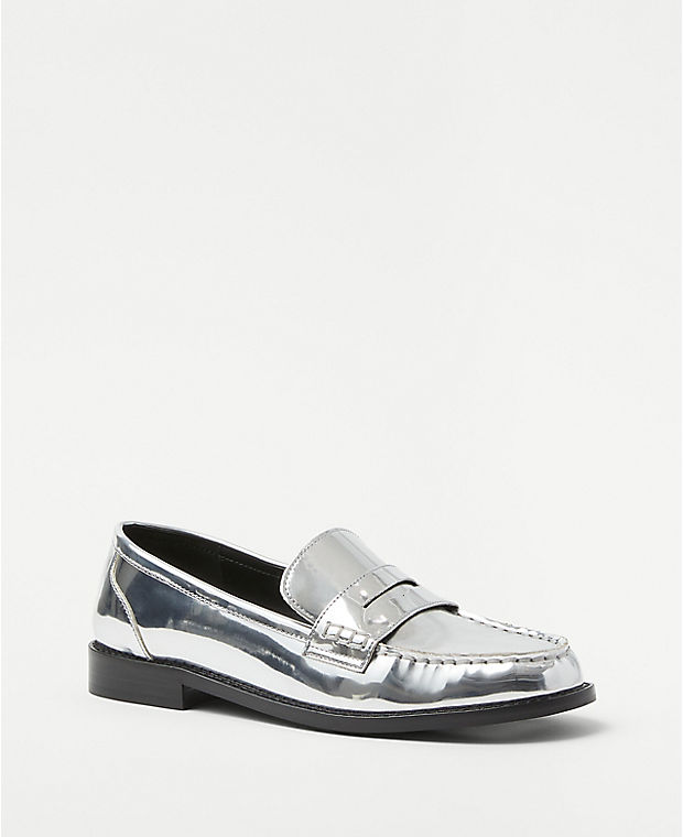 Metallic Gathered Seam Penny Loafers