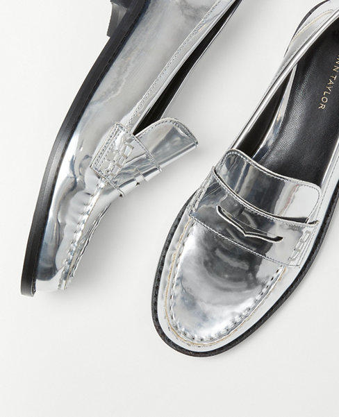 Metallic Gathered Seam Penny Loafers