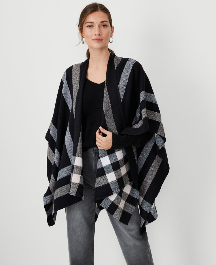 Plaid poncho outlet cardigan