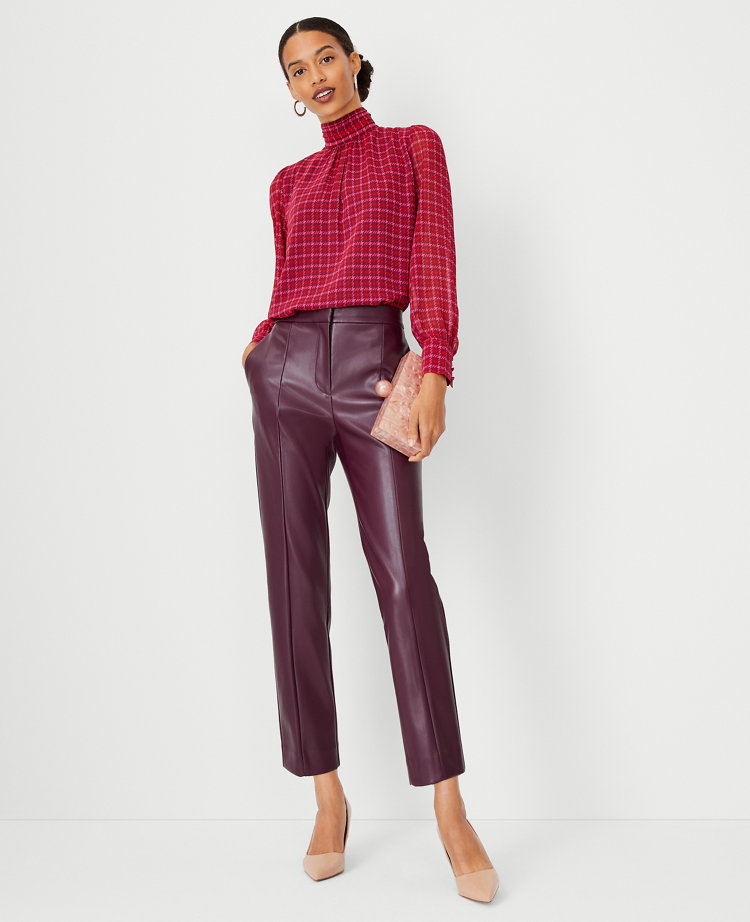 Super High Waisted Faux Leather Pleated Ankle Pant