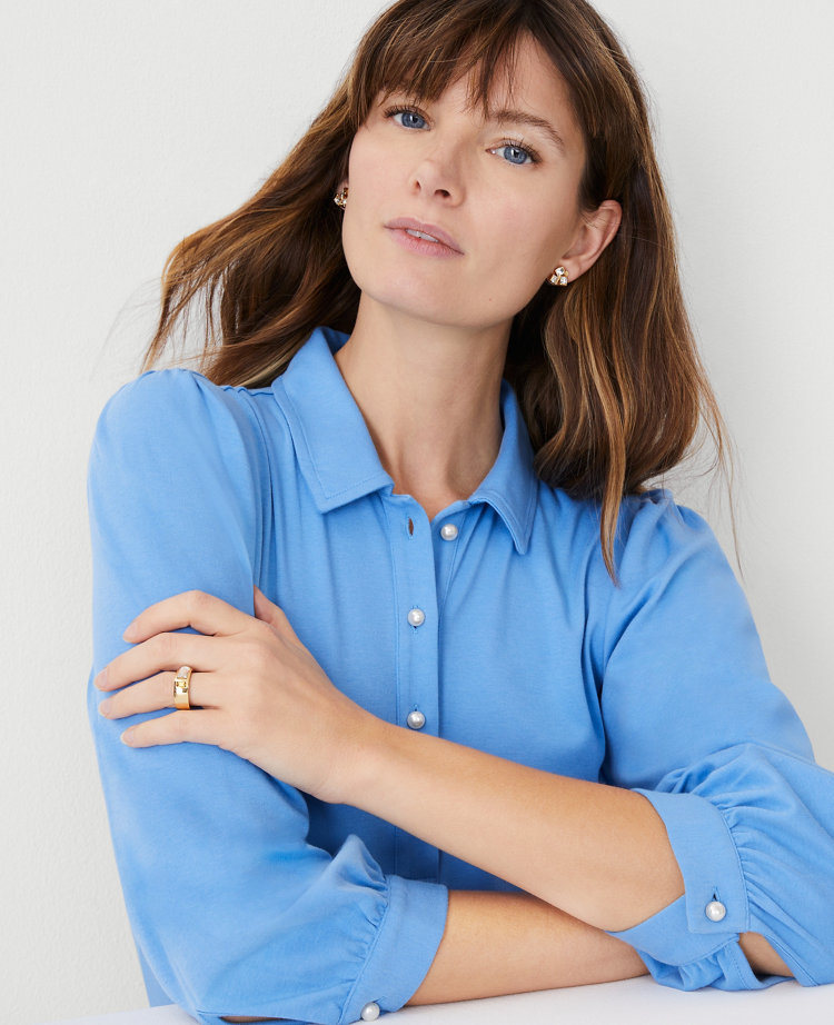 Pearlized Button Polo Top