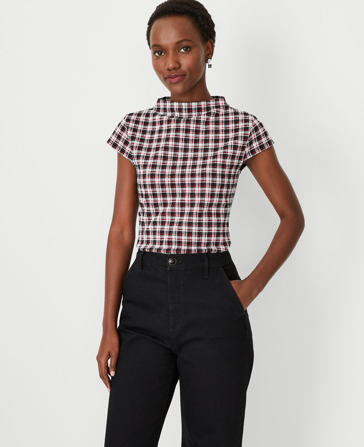 Plaid Mock Neck Top