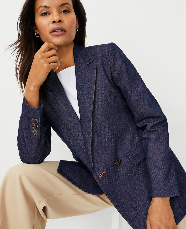 Ann Taylor The Long Double Breasted Blazer Pure Indigo Women's