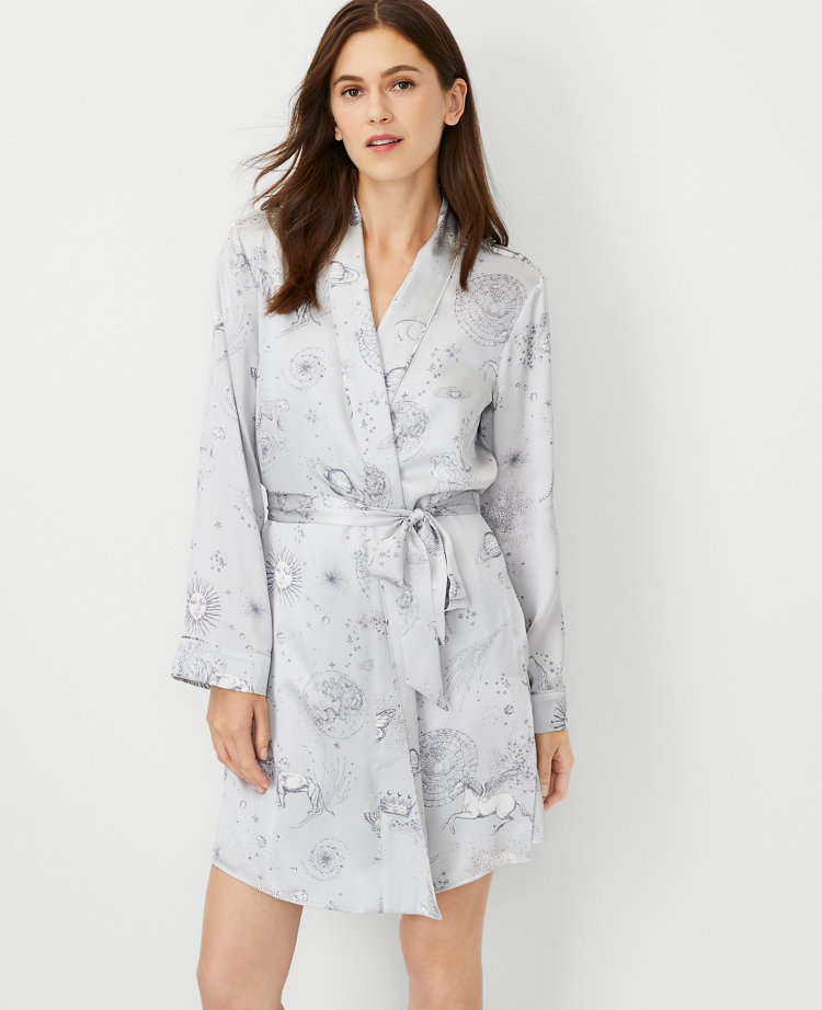 Ann Taylor Studio Collection Celestial Silk Robe Manhattan Mist Women's