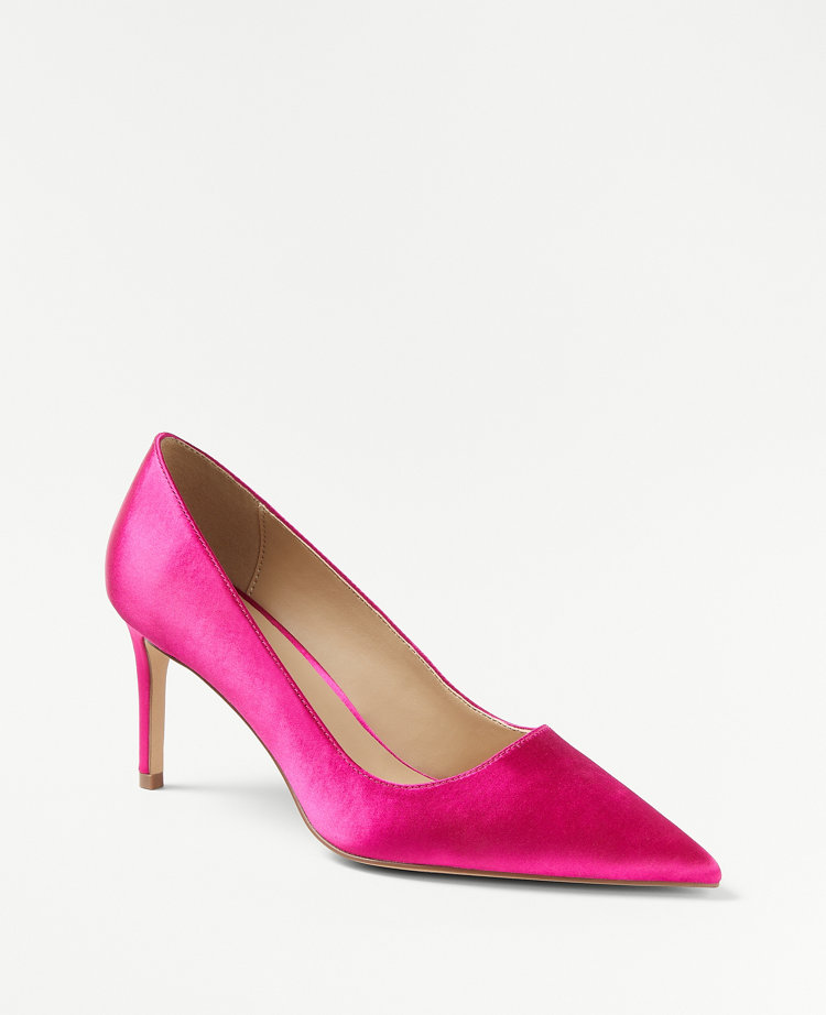 Ann Taylor Satin Straight Heel Pumps Magenta Shimmer Women's