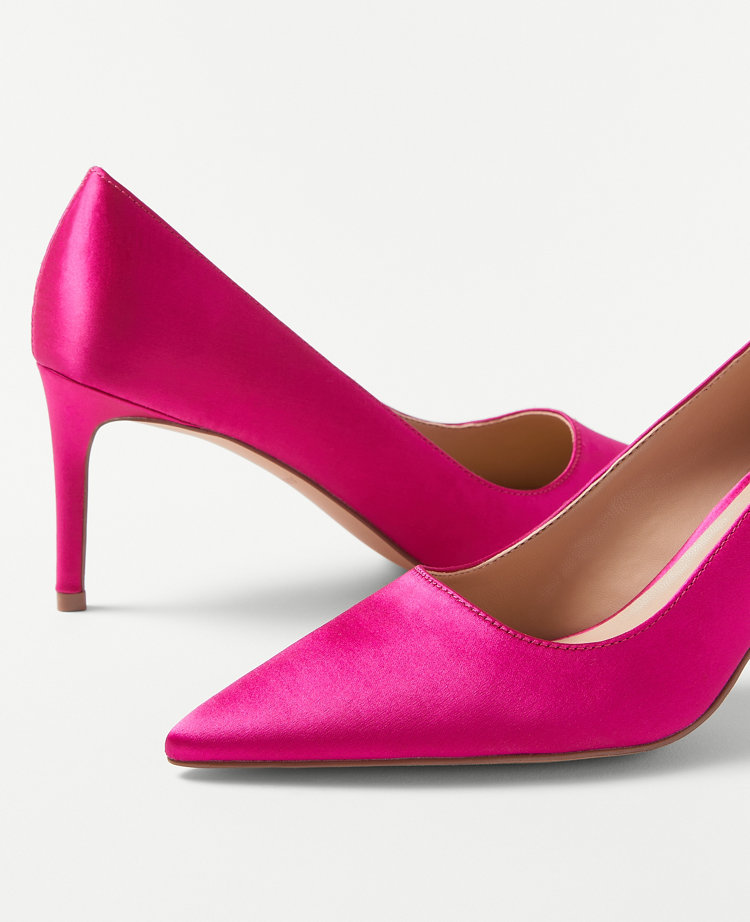 Ann Taylor Satin Straight Heel Pumps Magenta Shimmer Women's