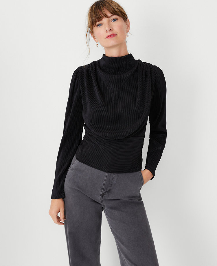 Shimmer Shirred Turtleneck Top