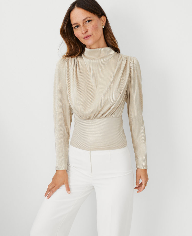 Metallic Draped Cowl Neck Top