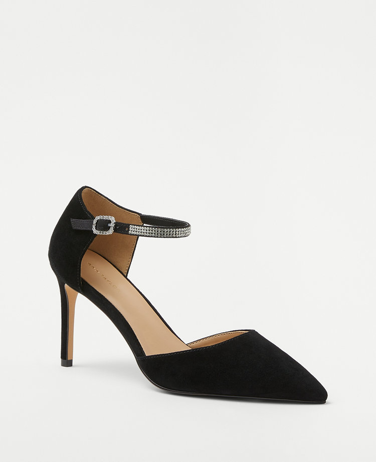 Ann Taylor Crystal Ankle Strap Suede Pumps Women's