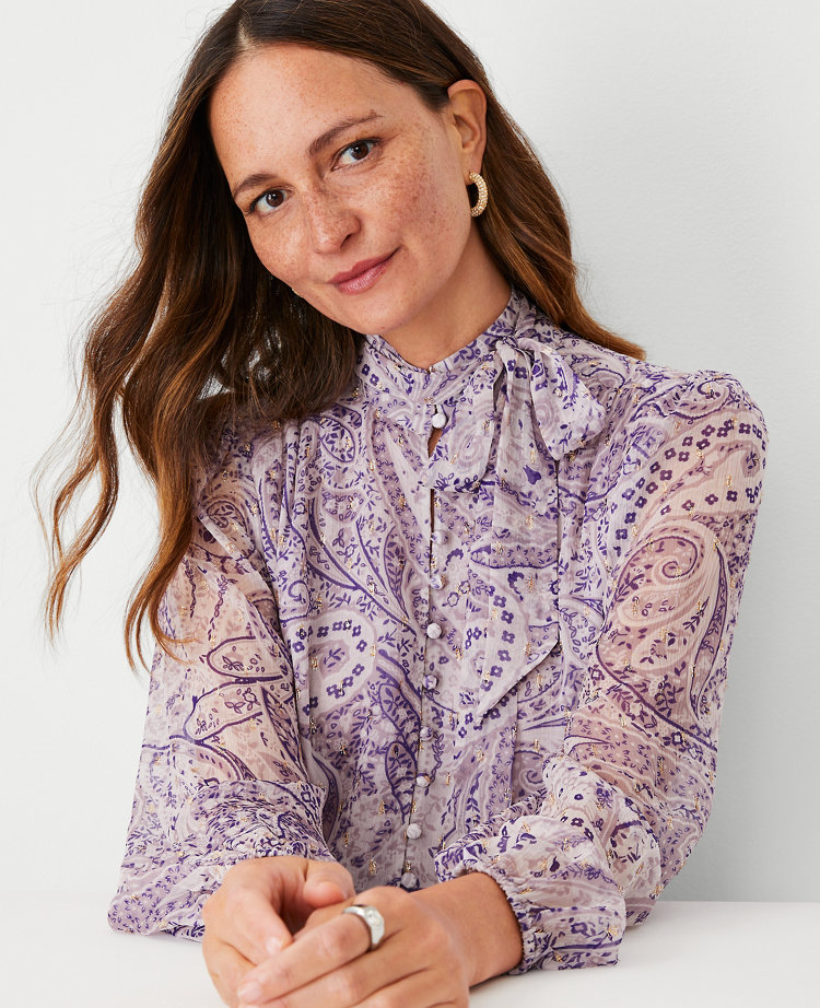 Shimmer Clip Paisley Bow Blouse