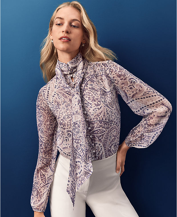 Shimmer Clip Paisley Bow Blouse