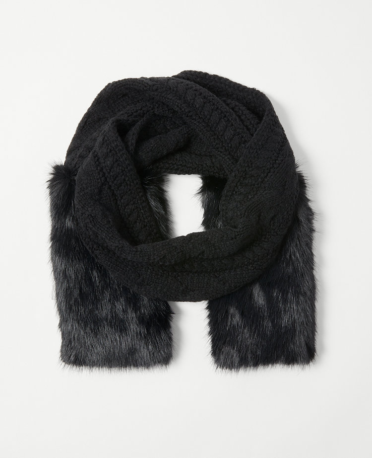 Ann Taylor Faux Fur Cable Scarf Black Women's