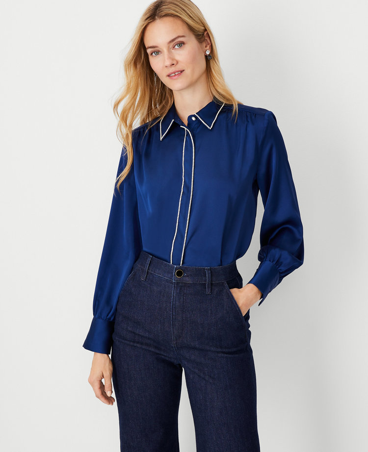 Crystal Trim Shirred Yoke Shirt