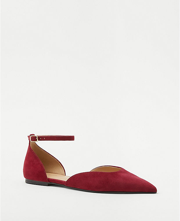 Ankle Strap Pointy Toe Suede Flats