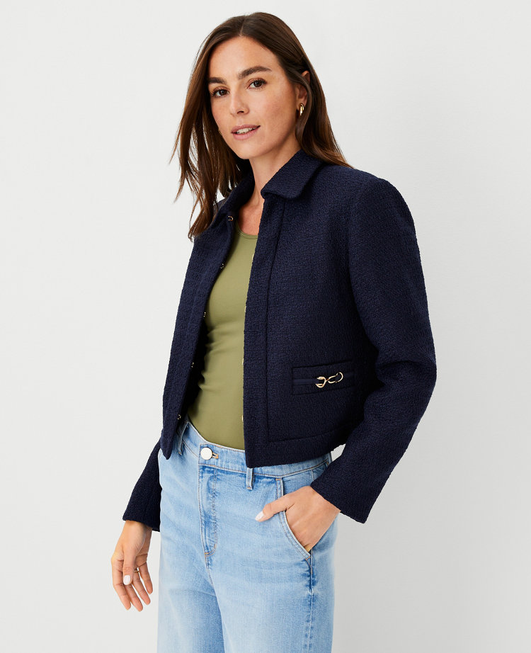 Chain Trim Cropped Tweed Jacket