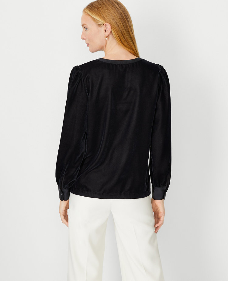 Velvet Tie Neck Top - Black