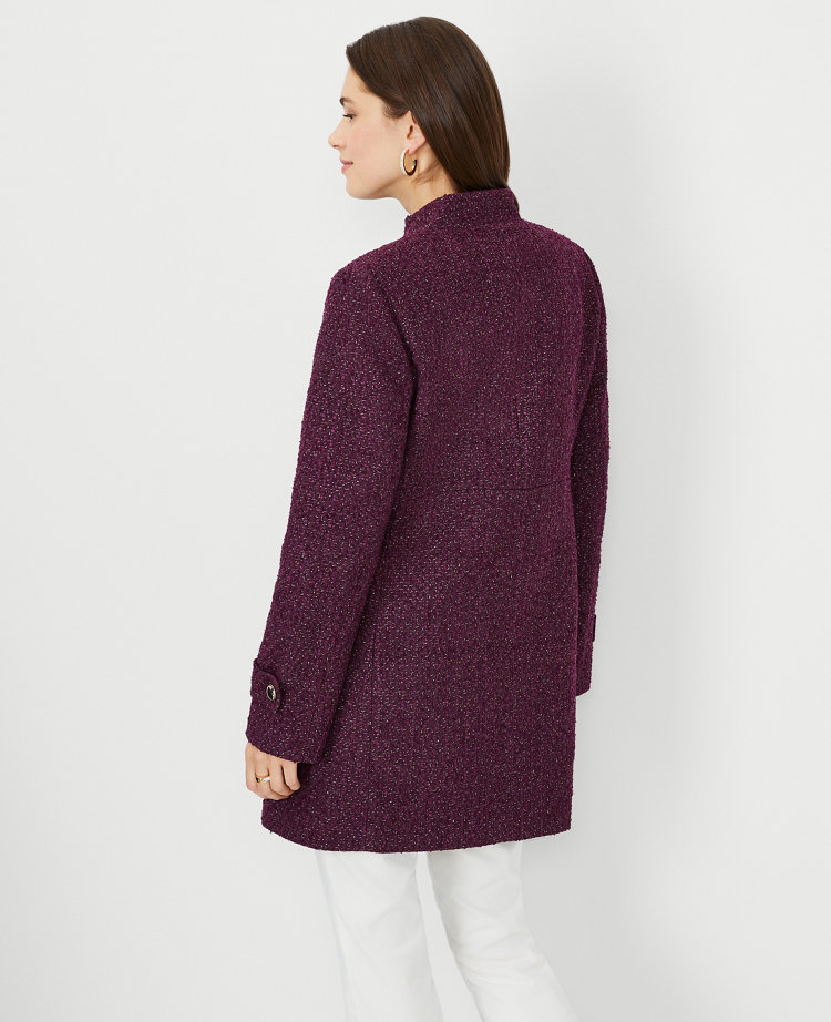 Ann Taylor Shimmer Tweed Fitted Double Breasted Coat Potent Purple Women's