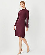 Crystal Button Cuff Ribbed Flare Sweater Dress carousel Product Image 3