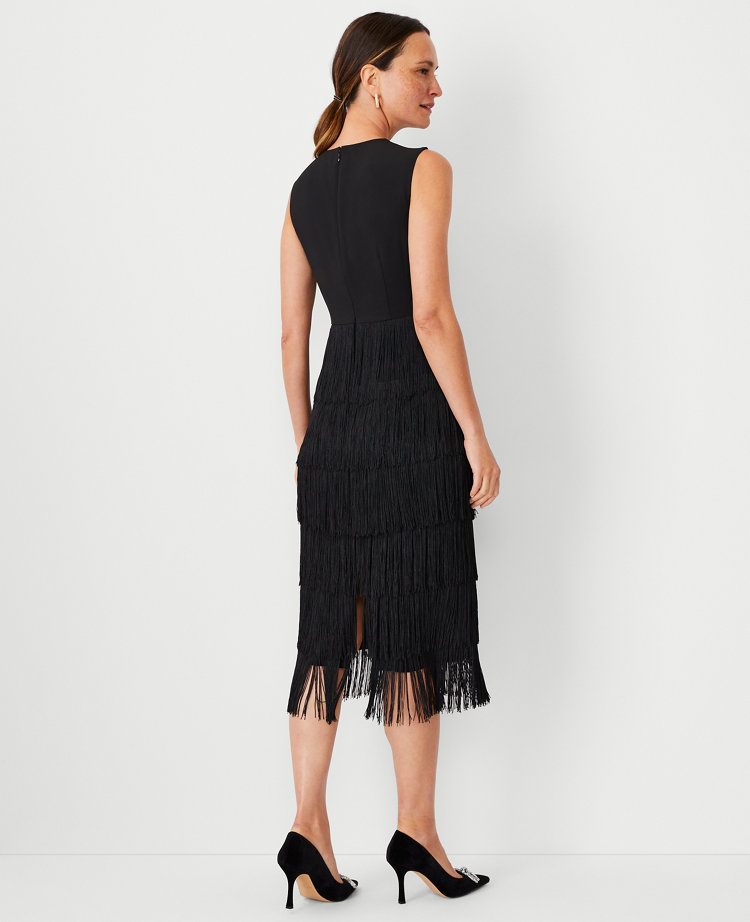 Black fringe cocktail outlet dress