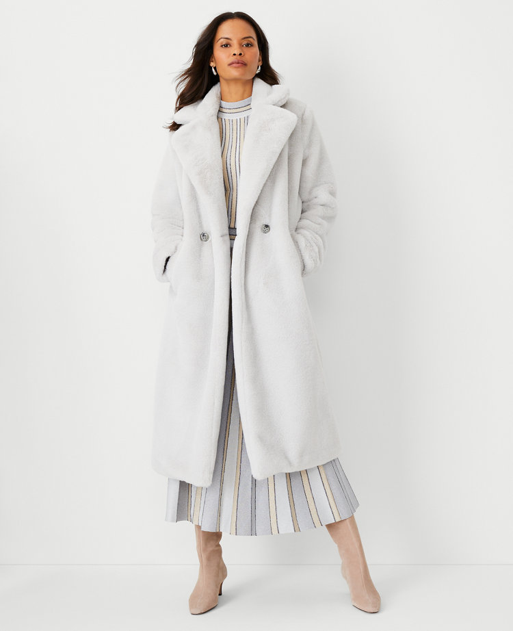 Petite Faux Leather Faux Fur Trim Trench Coat