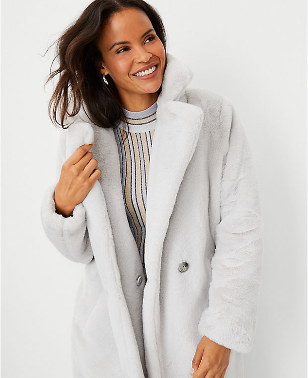 Faux Fur Double Breasted Coat
