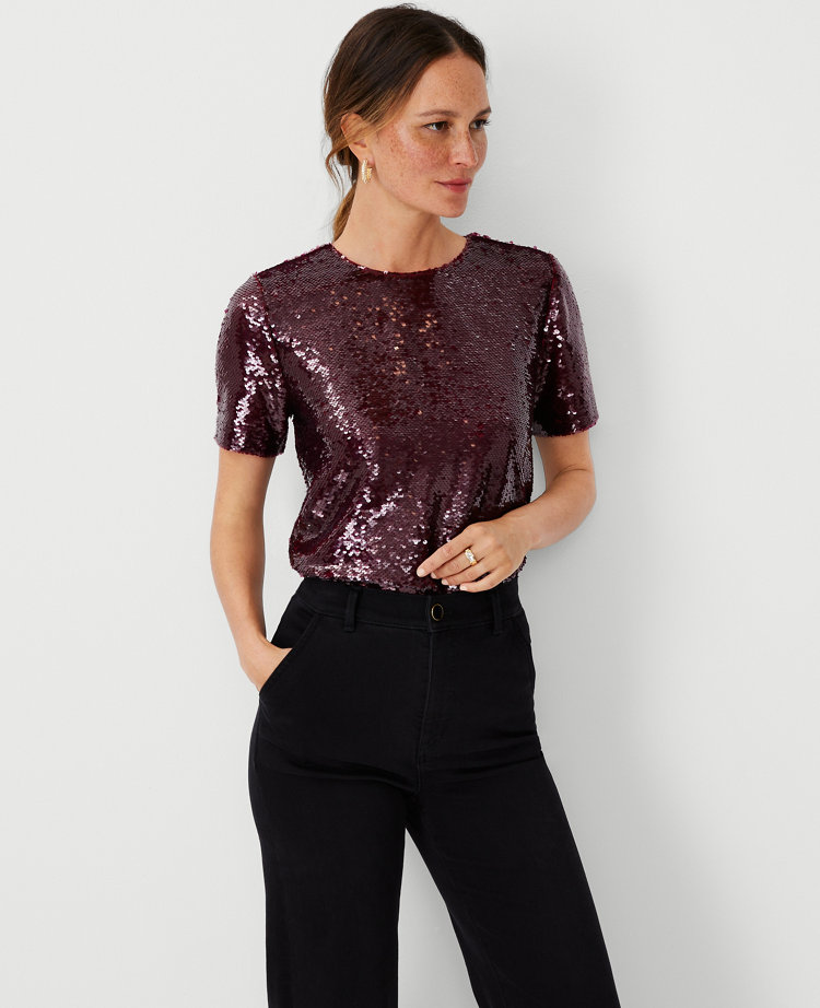 Black Sequin Top Sparkly Tops for Women at  Women's Clothing