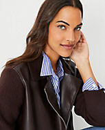 Faux Leather Front Moto Sweater Jacket carousel Product Image 1